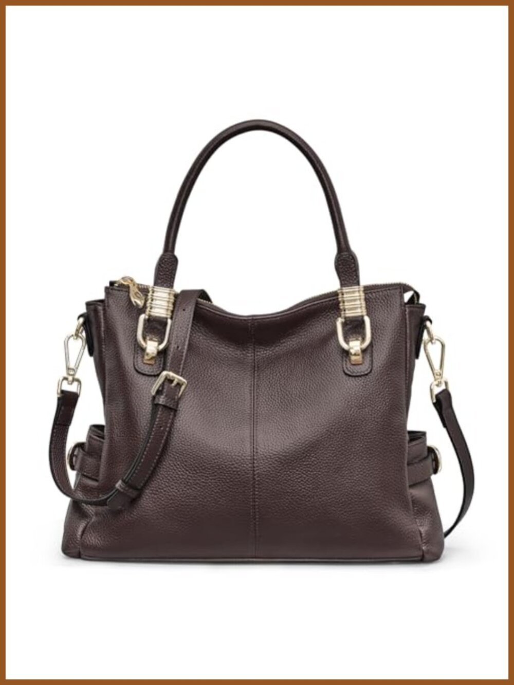 Top Grain Pebbled Cowhide Leather Satchel Tote Shoulder Crossbody Bag